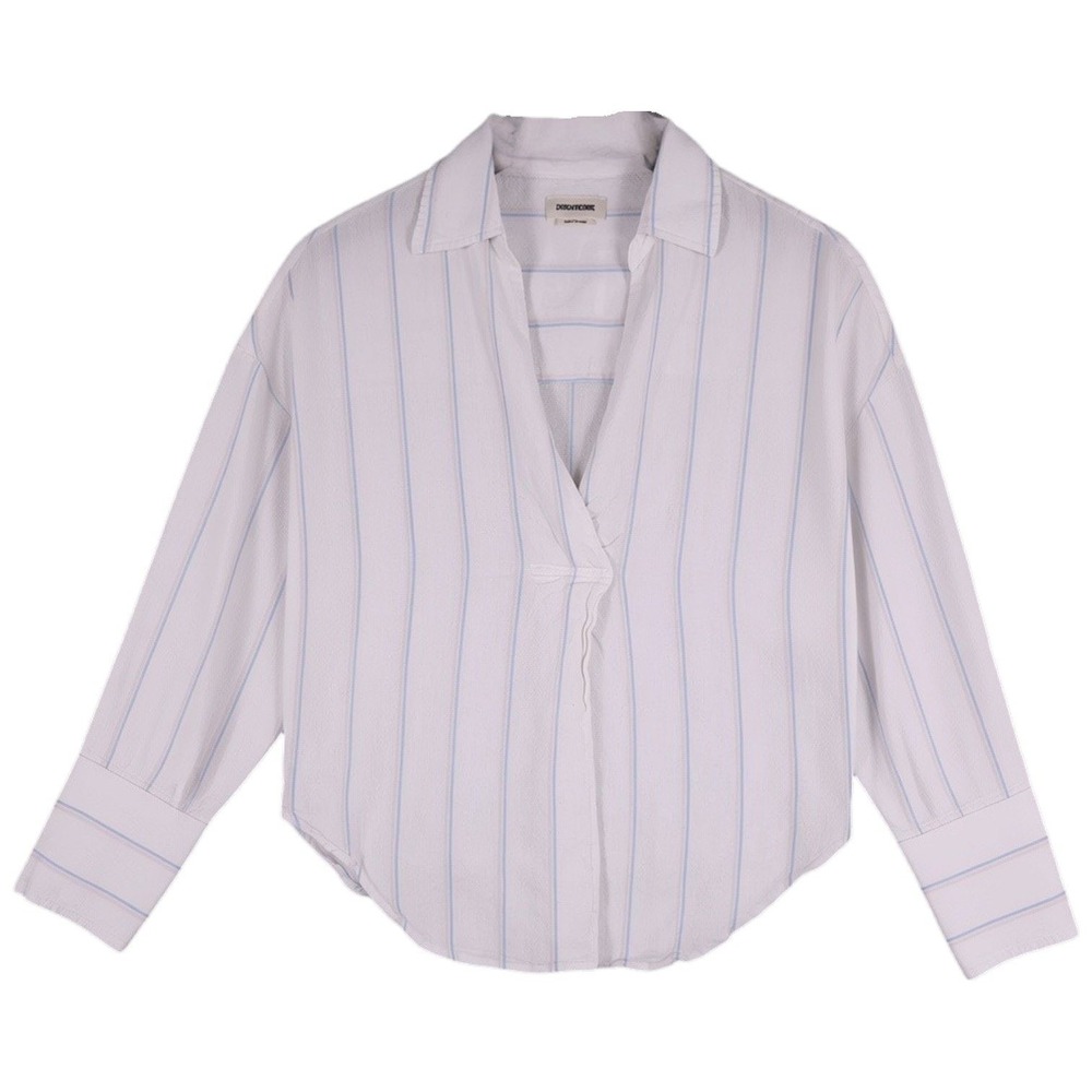 Zadig & Voltaire Shirt Womens Medium White Striped Travela Raye Linen Blend Top